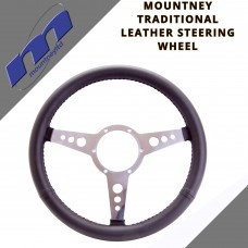 Classic 14" Leather Trim 3 Spoke Car Steering Wheel By Mountney 43FPLB/LX